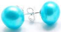 7MM Pastel Bright Blue Round Freshwater Cultured Pearl Stud Earrings, 925 Sterling Silver Posts 7MM Pastel Bright Blue Round Freshwater Cultured Pearl Stud Earrings, 925 Sterling Silver Posts