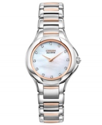 Elegant rose-gold and sparkling diamonds add sophistication to this timepiece from Citizen's Signature Fiore collection. Powered by Eco-Drive, harnessing natural and artificial light, never needing a battery. Elegant rose-gold and sparkling diamonds add sophistication to this timepiece from Citizen's Signature Fiore collection. Powered by Eco-Drive, harnessing natural and artificial light, never needing a battery.