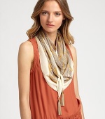 An ultra-luxurious silk design with leather tassels and a chic rope print. SilkLeatherAbout 43 X 43Dry cleanMade in Italy