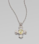 From the Ambrosia Collection. A Maltese cross pendant of richly textured sterling silver has a center of faceted canary crystal and accents of white sapphire, suspended from a textured silver chain.Canary crystal and white sapphire Sterling silver Chain length, about 17 Pendant length, about 1 Lobster clasp Imported