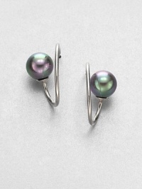 Stunning grey pearls on a swirled, sterling silver hoop design. 10mm organic grey round man-made pearlSterling silverLength, about 1Post backImported Stunning grey pearls on a swirled, sterling silver hoop design. 10mm organic grey round man-made pearlSterling silverLength, about 1Post backImported