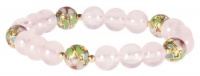 Gold Plated Sterling Silver Rose Quartz with Cloisonne Round Beaded Elastic Bracelet Gold Plated Sterling Silver Rose Quartz with Cloisonne Round Beaded Elastic Bracelet
