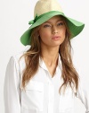 A sweet topper with a colorblock brim and bow that keeps the sun out of your eyes. Viscose/paperBrim, about 4Imported