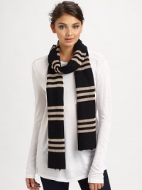 EXCLUSIVELY AT SAKS. A striped wool-blend scarf with a hint of shimmer.Polyester/nylon/wool/angoraAbout 10 X 80Imported EXCLUSIVELY AT SAKS. A striped wool-blend scarf with a hint of shimmer.Polyester/nylon/wool/angoraAbout 10 X 80Imported