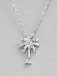 From the Tiny Treasure Collection. A delightfully detailed tropical palm is lit by the sparkle of diamonds. Diamonds, 0.17 tcw 18k white gold Chain length, about 16 Pendant length, about ½ Lobster clasp Made in Italy From the Tiny Treasure Collection. A delightfully detailed tropical palm is lit by the sparkle of diamonds. Diamonds, 0.17 tcw 18k white gold Chain length, about 16 Pendant length, about ½ Lobster clasp Made in Italy