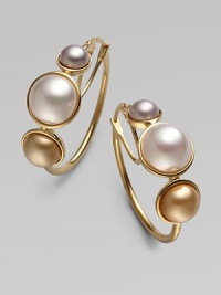 A trio of glistening mabe pearls faceted in 18K gold vermeil makes for a classic design. 6mm, 8mm & 10mm mabe pearls 18k gold vermeil Drop, about 1 Ear wire back Made in Spain A trio of glistening mabe pearls faceted in 18K gold vermeil makes for a classic design. 6mm, 8mm & 10mm mabe pearls 18k gold vermeil Drop, about 1 Ear wire back Made in Spain
