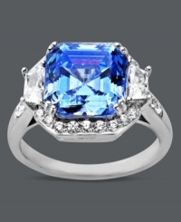 Cool off in blue hues. Arabella's dazzling cocktail ring shines with a princess-cut blue Swarovski zirconia center (9-1/4 ct. t.w.) surrounded by round-cut zirconia accents (3/4 ct. t.w.). Crafted in sterling silver. Size 7. Cool off in blue hues. Arabella's dazzling cocktail ring shines with a princess-cut blue Swarovski zirconia center (9-1/4 ct. t.w.) surrounded by round-cut zirconia accents (3/4 ct. t.w.). Crafted in sterling silver. Size 7.
