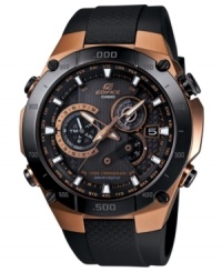 This solar-powered timepiece from G-Shock's Edifice collection features atomic timekeeping to automatically sync with clocks in the U.S., U.K., Germany, Japan and China. This solar-powered timepiece from G-Shock's Edifice collection features atomic timekeeping to automatically sync with clocks in the U.S., U.K., Germany, Japan and China.
