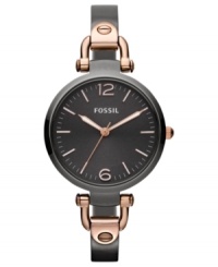 This Georgia collection watch from Fossil lends intrigue with a slim silhouette in smoky tones. This Georgia collection watch from Fossil lends intrigue with a slim silhouette in smoky tones.