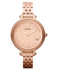 With a slim bracelet silhouette, this rosy watch from Fossil's Heather collection features big style. With a slim bracelet silhouette, this rosy watch from Fossil's Heather collection features big style.