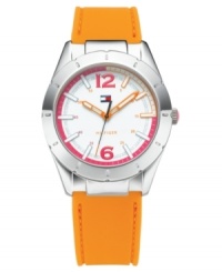 Reverse your style! Flirty colors make this sporty watch from Tommy Hilfiger a vibrant choice for warm weather. Reverse your style! Flirty colors make this sporty watch from Tommy Hilfiger a vibrant choice for warm weather.
