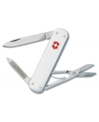 Better than a wallet, the Swiss Army money clip pocket knife keeps your money in order and your tools close at hand. Crafted in sterling silver and featuring a stainless steel blade, nail file with nail cleaners, scissors and money clip. Lifetime guarantee against any defects in the material and workmanship. Approximate length: 2-9/10 inches. Better than a wallet, the Swiss Army money clip pocket knife keeps your money in order and your tools close at hand. Crafted in sterling silver and featuring a stainless steel blade, nail file with nail cleaners, scissors and money clip. Lifetime guarantee against any defects in the material and workmanship. Approximate length: 2-9/10 inches.