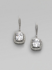 EXCLUSIVELY AT SAKS. Shimmering cushion-cut cubic zirconia, cradled in settings of pretty pavé crystals. Cubic zirconia and crystal Rhodium plated Drop, about 1¼ Ear wire Imported EXCLUSIVELY AT SAKS. Shimmering cushion-cut cubic zirconia, cradled in settings of pretty pavé crystals. Cubic zirconia and crystal Rhodium plated Drop, about 1¼ Ear wire Imported
