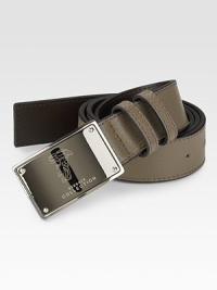 Elk-stamped Italian leather with studded logo buckle.About 1½ wideMade in Italy