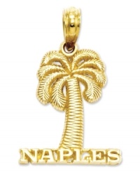 Cherish the beautiful Floridian city of Naples! Carved of 14k gold, this charm reads Naples and features a stoic palm tree. Chain not included. Approximate drop length: 4/5 inch. Approximate drop width: 3/5 inch. Cherish the beautiful Floridian city of Naples! Carved of 14k gold, this charm reads Naples and features a stoic palm tree. Chain not included. Approximate drop length: 4/5 inch. Approximate drop width: 3/5 inch.