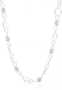Majorica 14mm White Baroque Pearls on Sterling Silver Hammered Oval Link Necklace Majorica 14mm White Baroque Pearls on Sterling Silver Hammered Oval Link Necklace