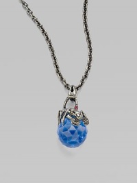 A darkened sterling silver creature, punctuated with pavé swarovski crystals, perches atop a vibrant sapphire crystal, suspended from a long delicate chain.Sapphire Swarovski crystal Black rhodium plated sterling silver Pendant, about 1½ Chain length, about 30 Lobster clasp Imported A darkened sterling silver creature, punctuated with pavé swarovski crystals, perches atop a vibrant sapphire crystal, suspended from a long delicate chain.Sapphire Swarovski crystal Black rhodium plated sterling silver Pendant, about 1½ Chain length, about 30 Lobster clasp Imported