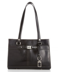 Contrast trim emphasizes the clean, refined lines on this classically elegant glazed leather satchel from Giani Bernini. Contrast trim emphasizes the clean, refined lines on this classically elegant glazed leather satchel from Giani Bernini.