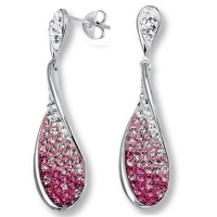 Sterling Silver Tear Drop Crystal Dangle Earrings with Pink and White Swarovski Elements Sterling Silver Tear Drop Crystal Dangle Earrings with Pink and White Swarovski Elements