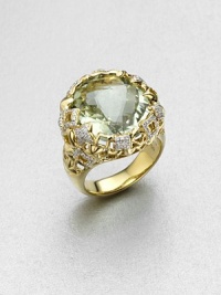 From the Tapestry Collection. A stunning, faceted prasiolite stone set in radiant 18k gold accented with dazzling diamonds. PrasioliteDiamonds, .46 tcw18k goldImported From the Tapestry Collection. A stunning, faceted prasiolite stone set in radiant 18k gold accented with dazzling diamonds. PrasioliteDiamonds, .46 tcw18k goldImported