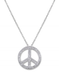 Promote a bright message of peace with this beautiful pendant by CRISLU featuring round-cut cubic zirconia (3/5 ct. t.w.) set in sterling silver with a platinum finish. Approximate length: 16 inches + 2-inch extender. Approximate drop: 1 inch. Promote a bright message of peace with this beautiful pendant by CRISLU featuring round-cut cubic zirconia (3/5 ct. t.w.) set in sterling silver with a platinum finish. Approximate length: 16 inches + 2-inch extender. Approximate drop: 1 inch.