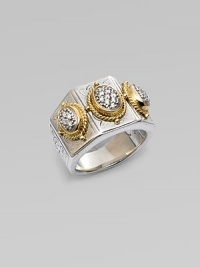 Brilliant diamonds and radiant 18k gold in three oval motifs on a beautifully etched sterling silver base. Sterling silver18k goldDiamonds, .21 tcwWidth, about ½Imported Brilliant diamonds and radiant 18k gold in three oval motifs on a beautifully etched sterling silver base. Sterling silver18k goldDiamonds, .21 tcwWidth, about ½Imported