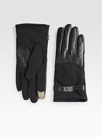 A stylish, toasty must-have to battle the chill with touch technology for easy access to touchscreen electronics.About 9.5 longThinsulate lining82% nylon/18% spandexDry cleanImported A stylish, toasty must-have to battle the chill with touch technology for easy access to touchscreen electronics.About 9.5 longThinsulate lining82% nylon/18% spandexDry cleanImported