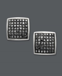 Sparkling & shapely -- a total standout. These square-shaped stud earrings shine with the addition of pave-set, round-cut black diamonds (1/3 ct. t.w.) against a 14k white gold setting. Approximate diameter: 9 mm. Sparkling & shapely -- a total standout. These square-shaped stud earrings shine with the addition of pave-set, round-cut black diamonds (1/3 ct. t.w.) against a 14k white gold setting. Approximate diameter: 9 mm.