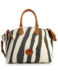 Offered in a variety of fun colors and prints, this Macy's exclusive Dooney & Bourke design will keep your style classic and chic. A timeless satchel silhouette with an iconic front patch and goldtone hardware. Offered in a variety of fun colors and prints, this Macy's exclusive Dooney & Bourke design will keep your style classic and chic. A timeless satchel silhouette with an iconic front patch and goldtone hardware.