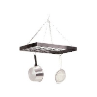 Fox Run Square Pot Rack with Chrome Chains and Hooks, Black