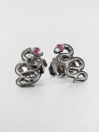 Slither into this snake-shaped design accented with white sapphires and rubies. Black rhodium-plated sterling silverWhite sapphire and rubySize, about .214k gold post backImported Slither into this snake-shaped design accented with white sapphires and rubies. Black rhodium-plated sterling silverWhite sapphire and rubySize, about .214k gold post backImported