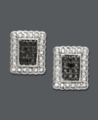 Frame your face with picturesque studs. Victoria Townsend's sparkling style features a rectangular-shaped earring with black diamond accents at center, edged by white diamond accents. Set in sterling silver. Approximate diameter: 1/2 inch.