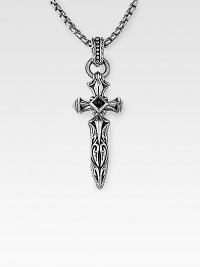 Drawn from modern and antiqued traditions in braided sterling silver with an onyx-accented cross-and-dagger medallion. From the UnKaged Collection Cross, ¾W X 1½H Endless chain, 26 long Made in USA Drawn from modern and antiqued traditions in braided sterling silver with an onyx-accented cross-and-dagger medallion. From the UnKaged Collection Cross, ¾W X 1½H Endless chain, 26 long Made in USA