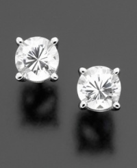 Look--and feel--like a million dollars. These classic stud earrings feature round-cut white sapphires (1 ct. t.w.) set in 14k white gold. Look--and feel--like a million dollars. These classic stud earrings feature round-cut white sapphires (1 ct. t.w.) set in 14k white gold.