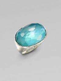 From the Wonderland Collection. Add a touch of vibrant color with this faceted, denim mother-of-pearl doublet accented with clear quartz set in hammered sterling silver. Denim mother-of-pearl doublet accented with clear quartzSterling silverWidth, about 1Imported From the Wonderland Collection. Add a touch of vibrant color with this faceted, denim mother-of-pearl doublet accented with clear quartz set in hammered sterling silver. Denim mother-of-pearl doublet accented with clear quartzSterling silverWidth, about 1Imported