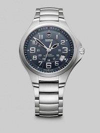 Superior craftsmanship and style unite in one extraordinary timepiece, designed with a rotating date display and stainless steel bracelet. Round bezel Quartz movement Water resistant to 3 ATM Date function at 4 o'clock Second hand Stainless steel case: 44mm (1.73) Stainless steel bracelet: 22mm (0.75) Deployment clasp Imported Superior craftsmanship and style unite in one extraordinary timepiece, designed with a rotating date display and stainless steel bracelet. Round bezel Quartz movement Water resistant to 3 ATM Date function at 4 o'clock Second hand Stainless steel case: 44mm (1.73) Stainless steel bracelet: 22mm (0.75) Deployment clasp Imported