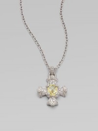 From the Ambrosia Collection. A Maltese cross pendant of richly textured sterling silver has a center of faceted canary crystal and accents of white sapphire, suspended from a textured silver chain.Canary crystal and white sapphire Sterling silver Chain length, about 17 Pendant length, about 1 Lobster clasp Imported From the Ambrosia Collection. A Maltese cross pendant of richly textured sterling silver has a center of faceted canary crystal and accents of white sapphire, suspended from a textured silver chain.Canary crystal and white sapphire Sterling silver Chain length, about 17 Pendant length, about 1 Lobster clasp Imported