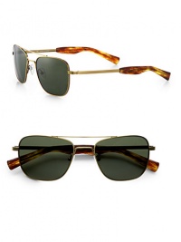 Vintage inspired, double-bridge style handcrafted of lightweight metal. Available in antique gold frames with G15 polar lenses.Metal100% UV ProtectionImported Vintage inspired, double-bridge style handcrafted of lightweight metal. Available in antique gold frames with G15 polar lenses.Metal100% UV ProtectionImported