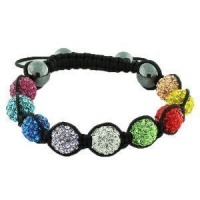 Multicolor Crystals Black Cord Onyx Macrame Beaded Shamballa Ball Bracelet by Daily Diamond Deal Multicolor Crystals Black Cord Onyx Macrame Beaded Shamballa Ball Bracelet by Daily Diamond Deal