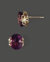 Brilliant faceted amethysts in intricate 14K yellow gold settings.