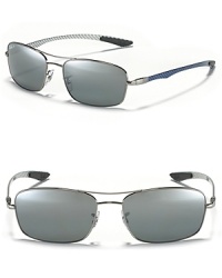 Sporty aviator sunglasses with a slim rectangular frame and polarized lenses. A classic look from Ray-Ban. Sporty aviator sunglasses with a slim rectangular frame and polarized lenses. A classic look from Ray-Ban.