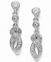 Dazzling yet diminutive. Eliot Danori's petite drop earrings feature an intricate linear design decorated by sparkling crystals and round-cut cubic zirconias (1/2 ct. t.w.). Set in silver tone mixed metal. Approximate drop: 7/8 inch.