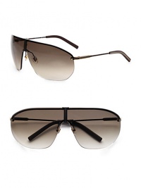 Rimless shield frames with signature logo temples. Available in brown frames with brown gradient lenses.100% UV protectiveMade in Italy Rimless shield frames with signature logo temples. Available in brown frames with brown gradient lenses.100% UV protectiveMade in Italy