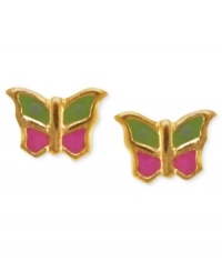 Let your heart flutter with these charming and cheerful children's earrings, in 14k gold with enamel. Let your heart flutter with these charming and cheerful children's earrings, in 14k gold with enamel.