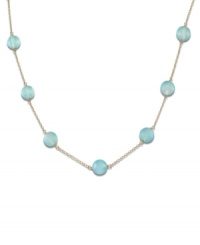 Frosted beauty. A few swirled blue chalcedony gems (10 mm) collect across a 14k gold chain to create the perfect necklace to add a little pop of color to your wardrobe. Approximate length: 16 inches. Frosted beauty. A few swirled blue chalcedony gems (10 mm) collect across a 14k gold chain to create the perfect necklace to add a little pop of color to your wardrobe. Approximate length: 16 inches.