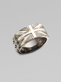 From the Alchemy in the UK Collection. A bold Union Jack in a studded band, detailed with a black onyx inlay and rhodium-plated accents.Sterling silverBlack onyxRhodium-plated accentsWidth, about ½Imported