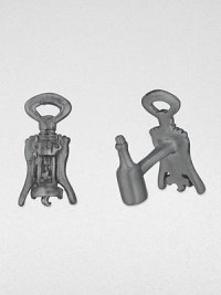 Cheers to style in sculpted sterling silver and black rhodium.Sterling silverWine bottle-shaped backAbout .89 diam.Made in USA Cheers to style in sculpted sterling silver and black rhodium.Sterling silverWine bottle-shaped backAbout .89 diam.Made in USA