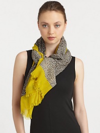 An animal print style with a solid border in lightweight wool. WoolAbout 68 X 40Dry cleanImported An animal print style with a solid border in lightweight wool. WoolAbout 68 X 40Dry cleanImported