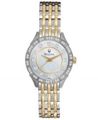 The timeless sophistication of crystals is displayed on this Dress collection watch from Bulova. The timeless sophistication of crystals is displayed on this Dress collection watch from Bulova.