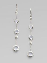 From the Silver Rain Collection. Delicate diamonds and subtly shaded faceted blue topaz within setttings of hammered sterling silver dangle delightfully from graceful chains.Diamonds, .20 tcw Blue topazSterling silverDrop, about 2½Ear wireImported